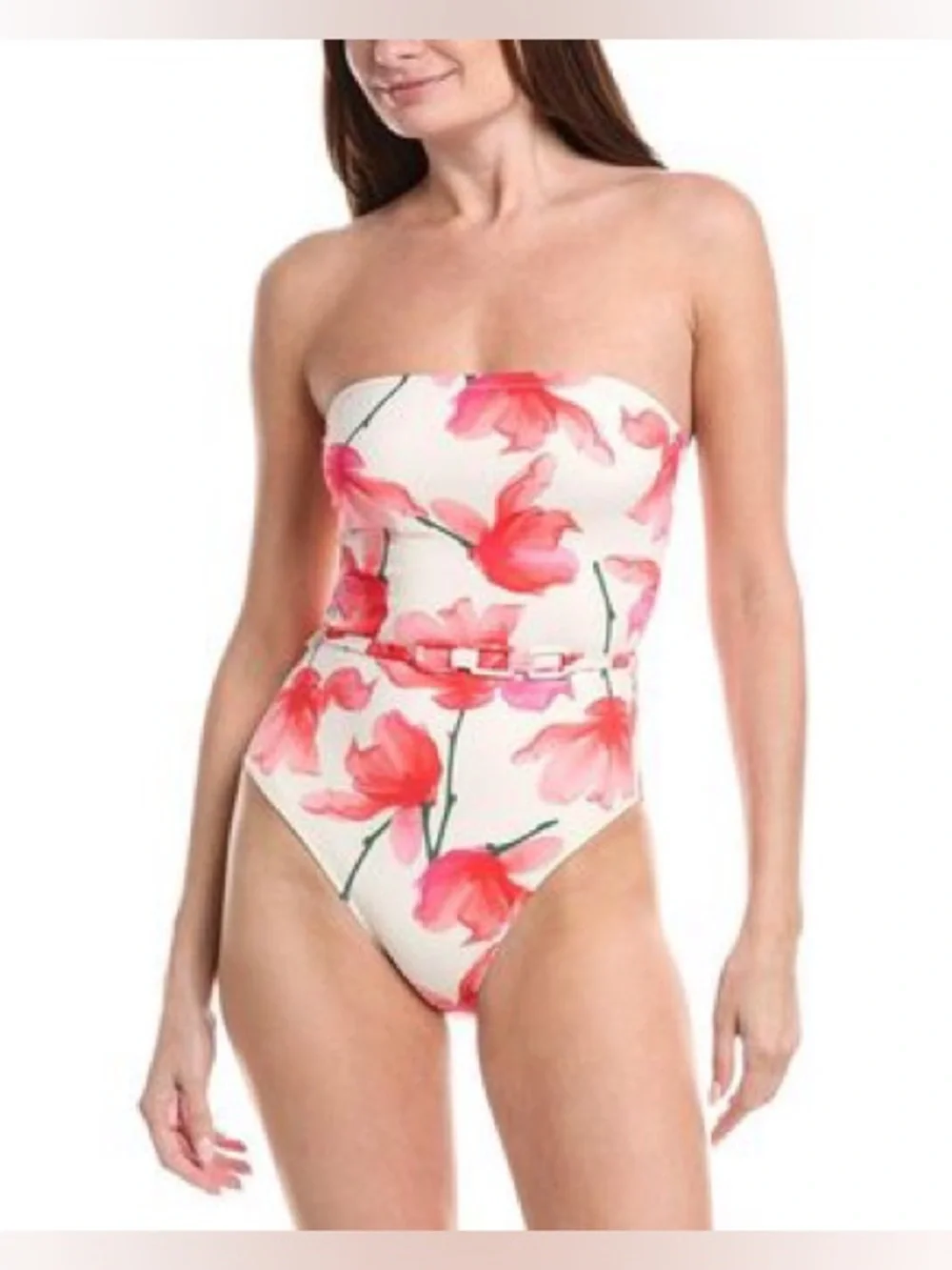 HUTCH Chain Belt One-Piece Swimsuit in  Ivory Red Floral